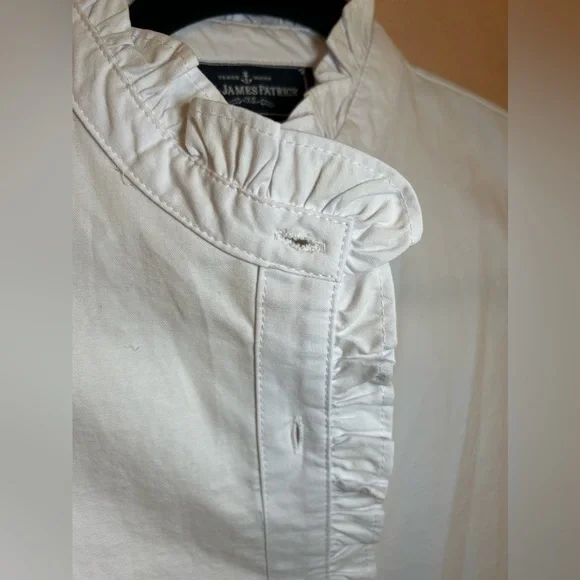 Kiel James Patrick Ruffle Oxford Cotton Sleeveless Shirt Size XS White - Picture 3 of 8